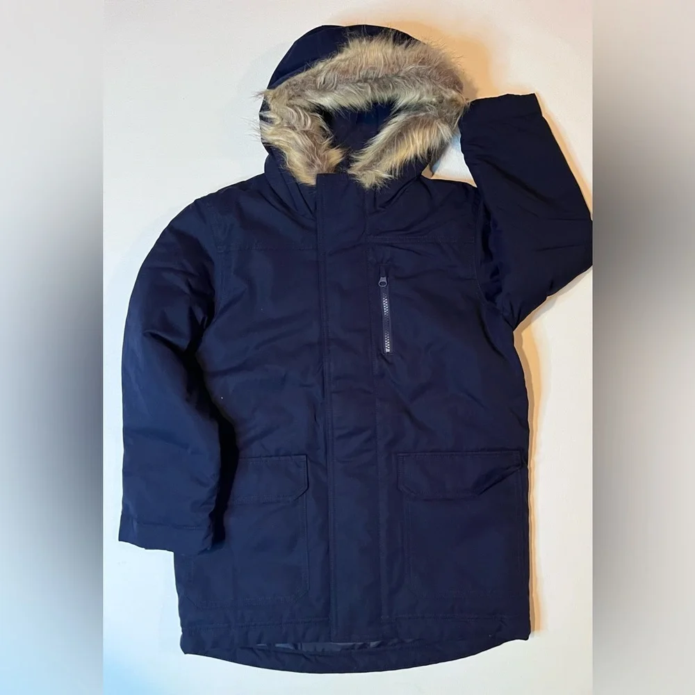 NWT The Children’s Place Navy Winter Parka Jacket Faux Fur Hood Size M (7/8)